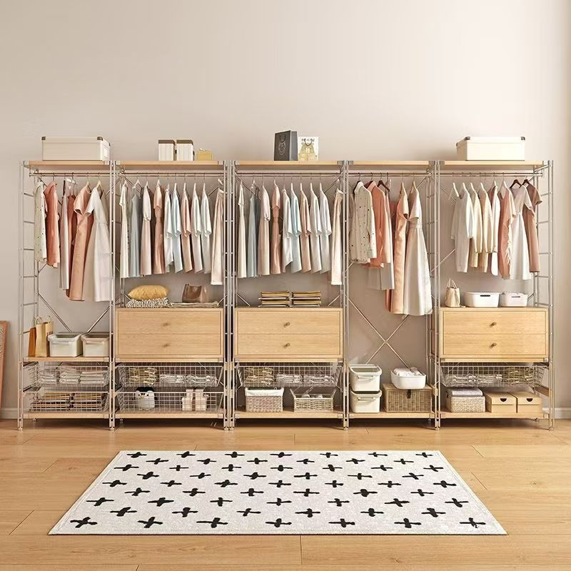 日式组合落地衣帽架卧室开放式衣柜玄关衣架不锈钢挂衣架落地立式