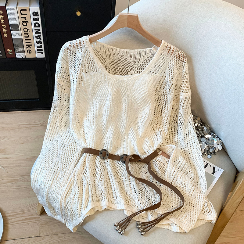 Bohemian Resort Style Hollow-Out Knitted Cover-Up for Women, Spring and Summer Design, Woven Strap Tank Top Two-Piece Set