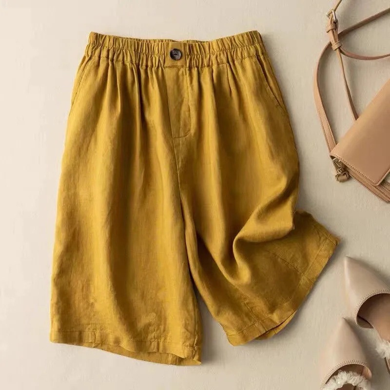 Cotton and Linen Pants, Women's Shorts, Five-Quarter Pants, Spring and Summer New Style, Artistic Retro Wide-Leg Pants, Loose Fashion Casual Pants