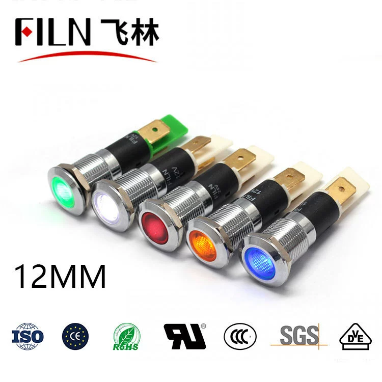 LED индикаторная лампа, металлические огни, 12мм, 12в, 220в, 1м