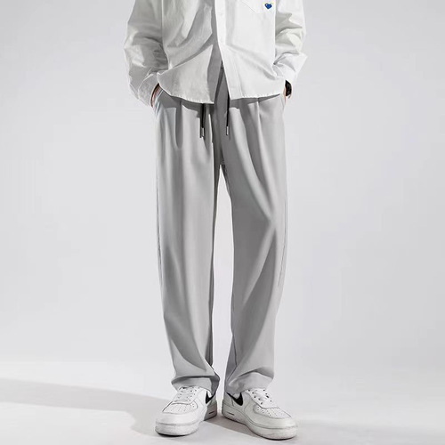 Summer Ice Silk Quick-Dry Pants for Men, Ins Trendy Super Thin Wrinkle-Resistant Droopy Straight Wide Leg Sports Casual Pants