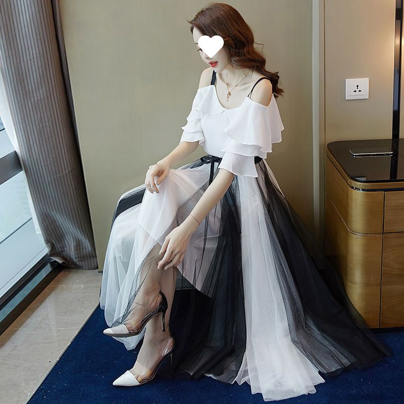 메쉬 스커트 + 화이트 탑