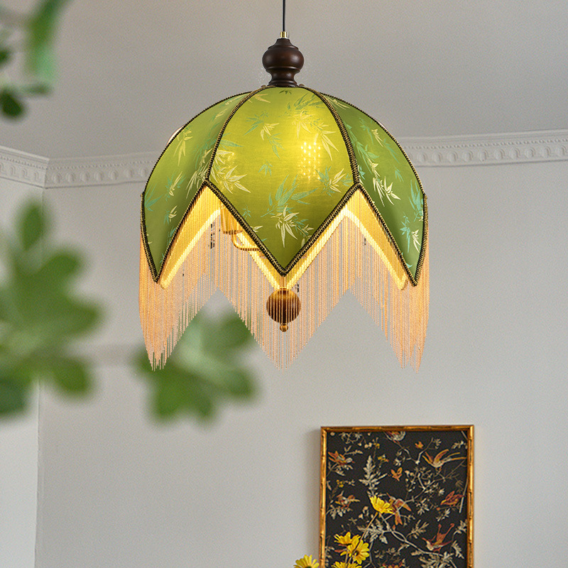Retro Nanyang estilo medieval lámpara de tela francesa lámpara de dormitorio sala de té bar armario bordado lámpara de comedor