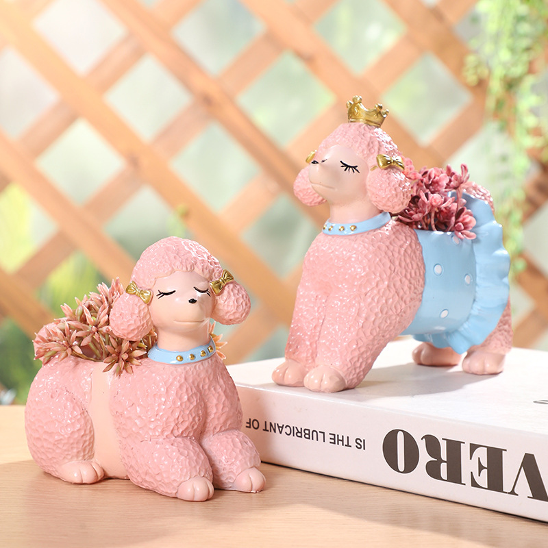 Chậu Cây Resin Chậu cây hình chó Poodle resin, chậu mọng nước mini, trang trí bàn, cửa sổ và sân vườn (RG-78)