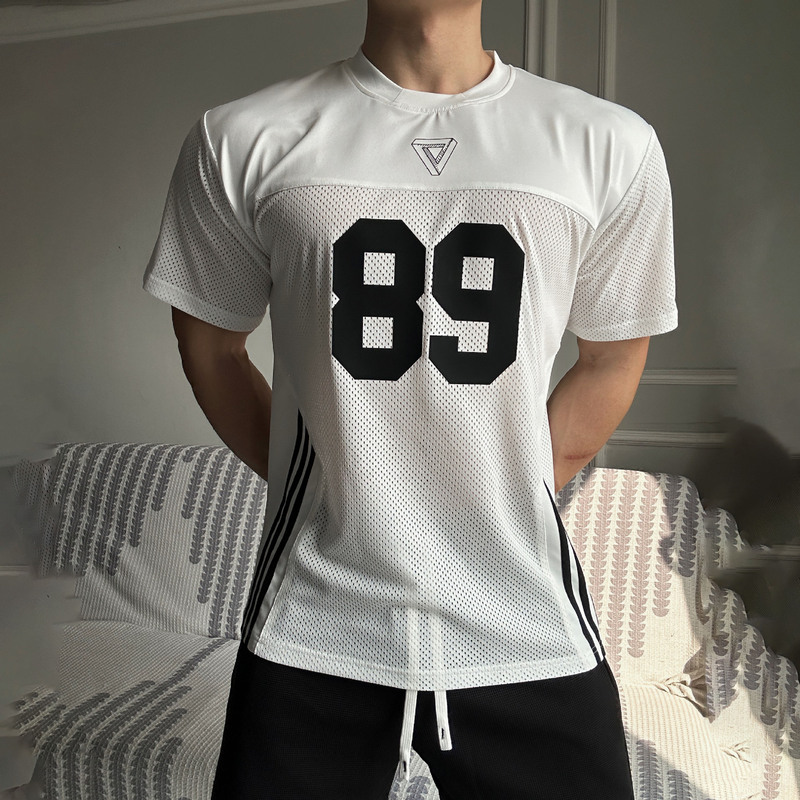 American-Style Quick-Dry Mesh Sports T-Shirt for Men, Summer Breathable Fitness Training Short-Sleeve Jersey, Size 89, Trendy Brand, Loose Fit