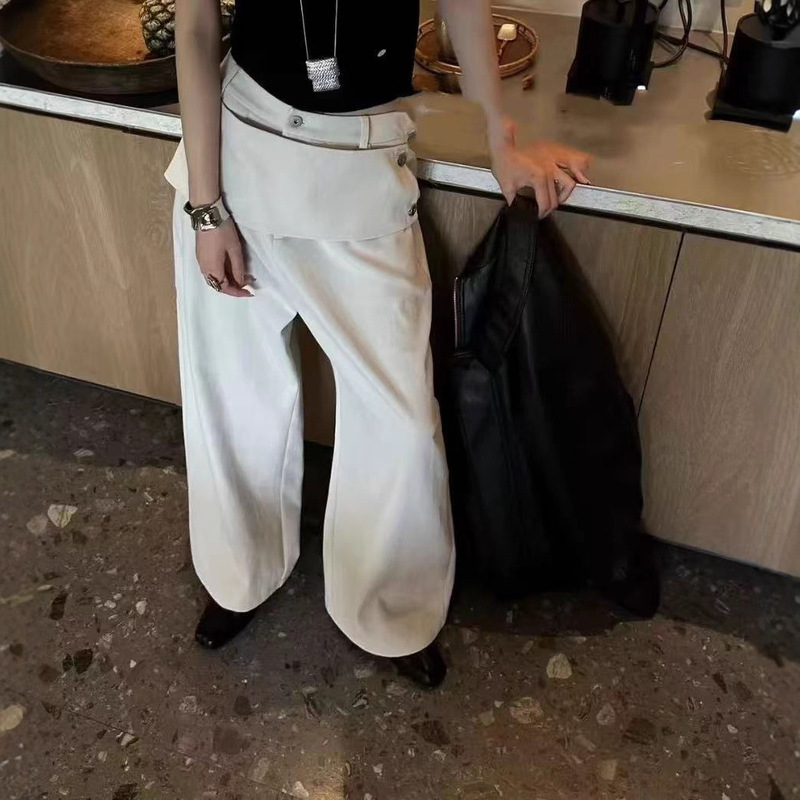 美式小众假两件工装休闲裤女秋季2025新款复古高腰修身显瘦直筒裤|undefined