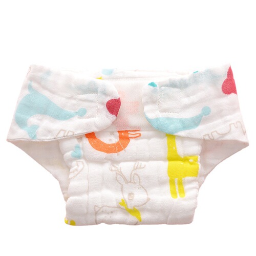 Pure cotton diaper pants cartoon printed diaper three-dimensional anti-side leakage waterproof diaper pants infant gauze diaper