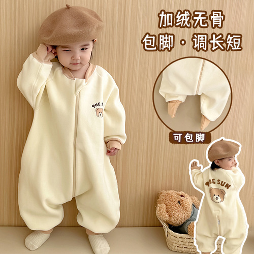 AEgtesol Baby Thickened Oolong Plush Boneless Sleep sack Children Plush Winter Fall One-piece Baby Leg Split Anti-kick Blanket