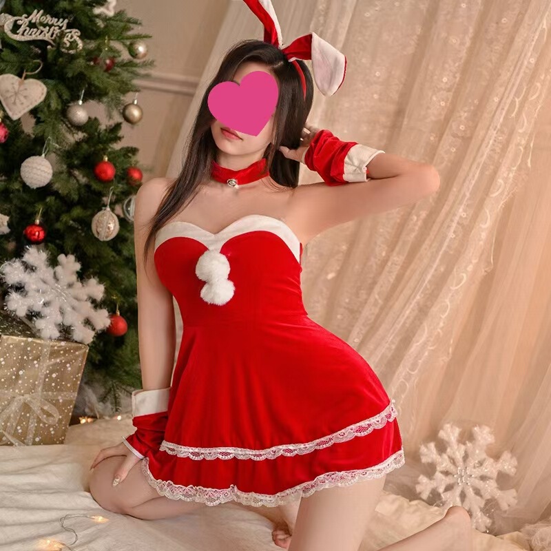 Plus Size New Sexy Lingerie Christmas Pure Lust Style White Lace Cute Bunny Girl Pajamas No Need to Take Off Wholesale Discount