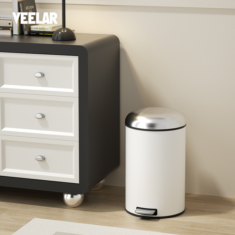 Pattumiera in acciaio inox con pedale silenzioso e coperchio – Pattumiera rotonda moderna per cucina, soggiorno, camera da letto – Design minimalista_voghion.com