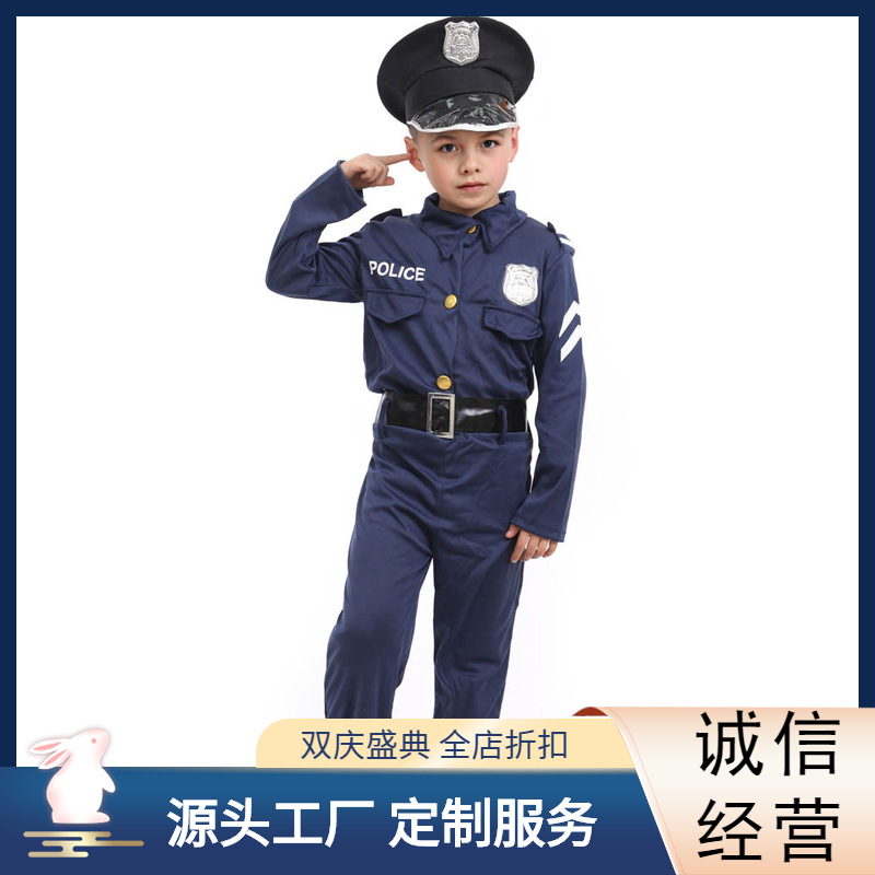 外贸万圣节新款儿童cos演出服 儿童警察服角色扮演节日表演服