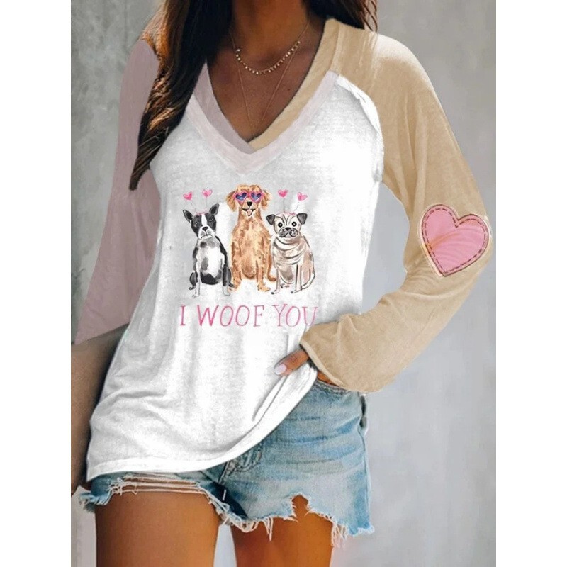 3D Digital Printing Lively and Cute Chick Animal Creative Loose Fashion Women's V-Neck Long-Sleeved T-Shirt Top