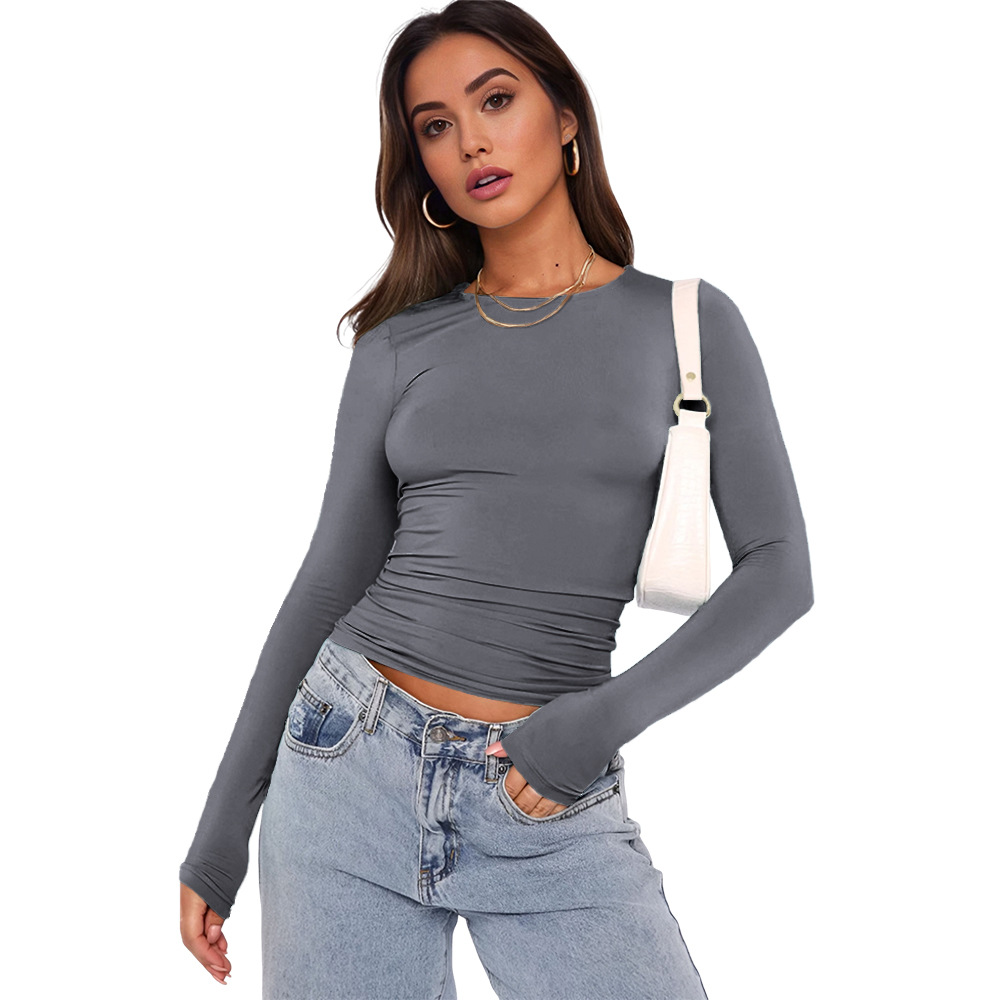 Nuevos populares europeos y estadounidenses camisetas de manga larga, camisetas de base de primavera y otoño, camisetas de yoga delgadas y cómodas