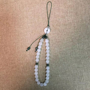 Men's and Women's Hotan Jade White Jade Mobile Phone Lanyard Hotan White Jade Buckle Mobile Phone Chain Jade Bead Mobile Phone Chain