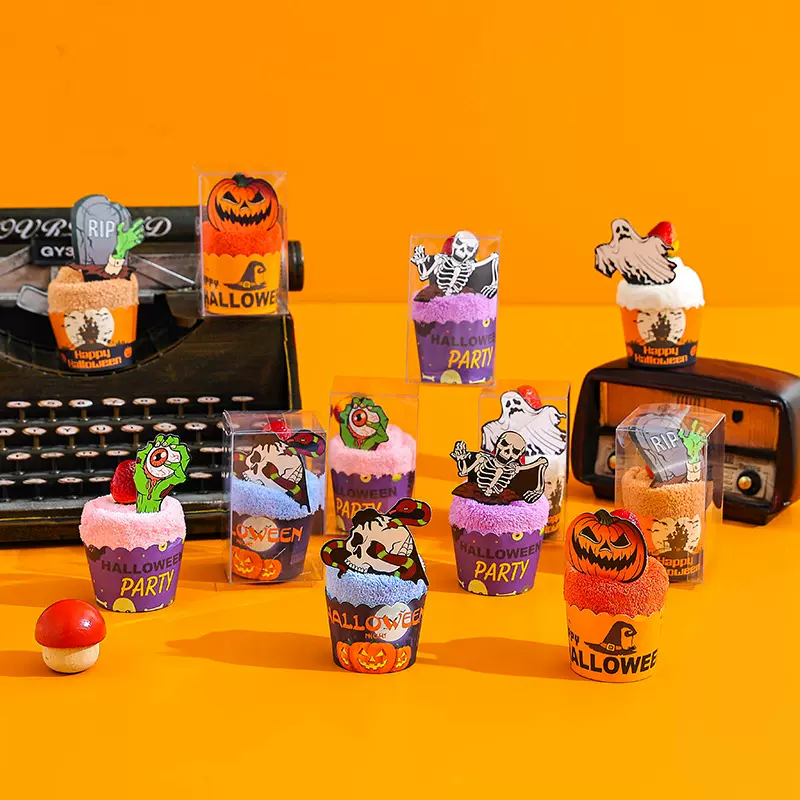 万圣节创意蛋糕造型珊瑚绒毛巾礼物幽灵搞怪装饰活动小礼品