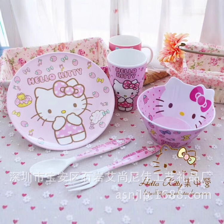 Melamine A5 Cartoon Japanese and Korean Kidsren's Tableware Gift Melamine Resin Imitation Porcelain Tableware Boutique Packaging Set Bowl