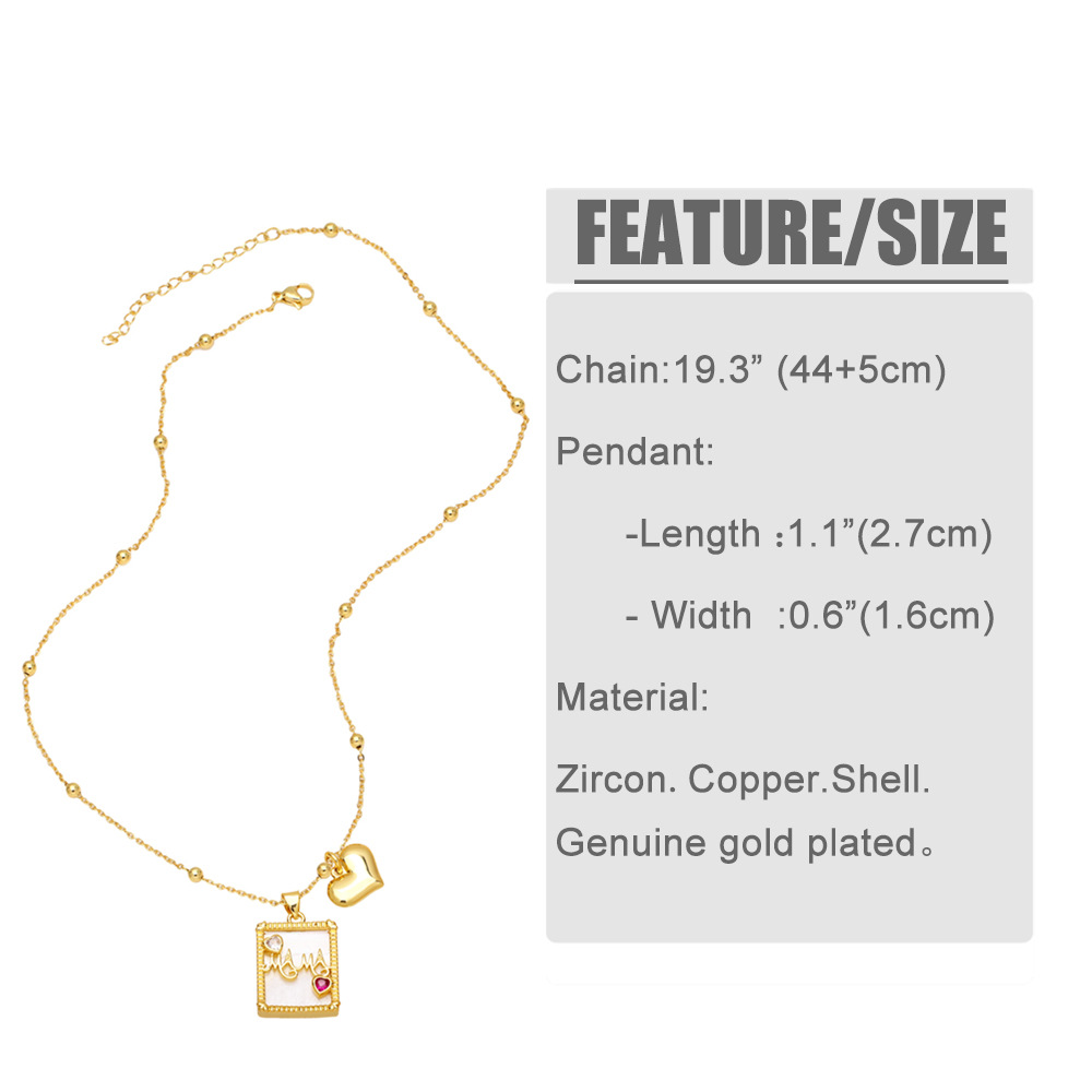 fashion heart-shaped MAMA pendant copper zircon necklace