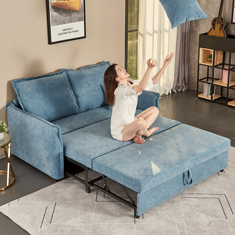 Sofá cama multifuncional plegable tecnología rosa tela de peluche tres extracciones cama invisible apartamento estilo in