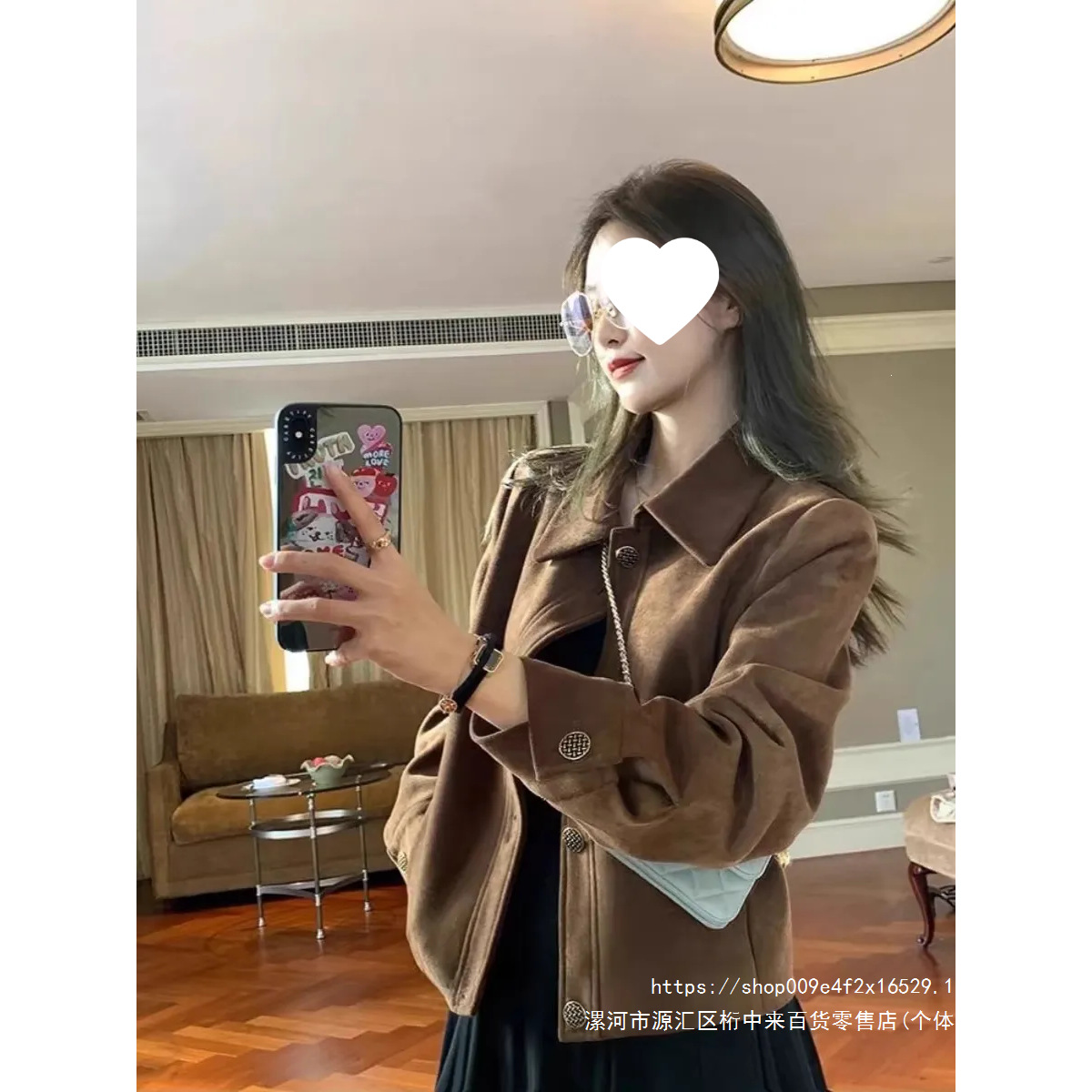 Brown suede short jacket for women, 2026 spring and autumn style, Korean loose casual retro petite jacket top.
