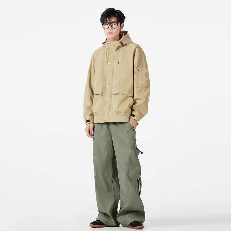 淘宝直播户外情侣工装夹克男春秋季宽松休闲运动连帽外套男装