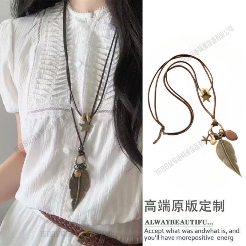 新しい中国風の禅ロングフェザーネックレスレトロエスニックスタイルセラミックセーターチェーンボヘミアンペンダントアクセサリー女性のための|undefined
