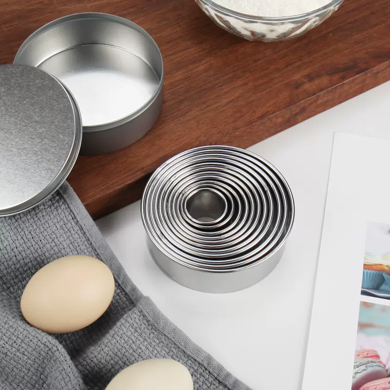 不锈钢慕斯圈11件套卷边圆蛋糕切模翻糖模具饺子皮切模烘焙模具