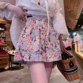 特大码2-300斤胖mm夏季新款洋气碎花高腰短裤女时尚百搭阔腿裤潮