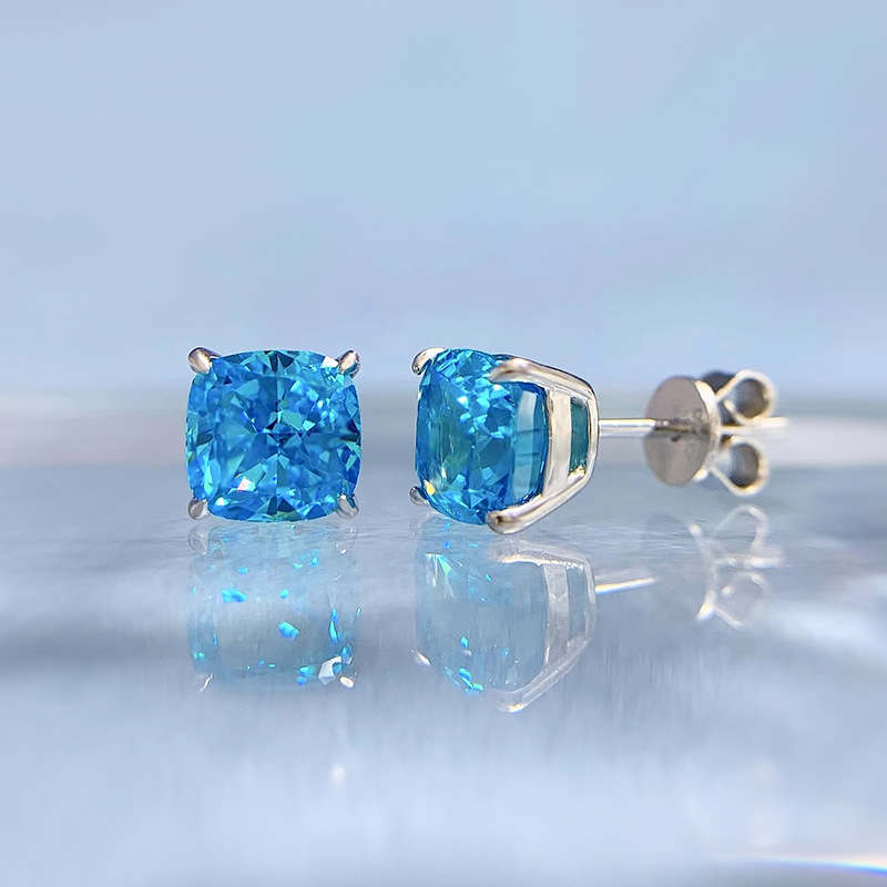 7g Weight High Carbon Diamond Inlay Material Ear Studs Classification 1 Pair Quantity Holiday Occasion 925 Sterling Silver Material Square Pattern Women'S Gender Inlay Design 1 Pair 925 Sterling Silver High Carbon Diamond Square Ear Studs 4