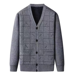 A generation of middle-aged and old men's spring and autumn cardigan without velvet long sleeve sweater cardigan coat grandpa autumn clothes
