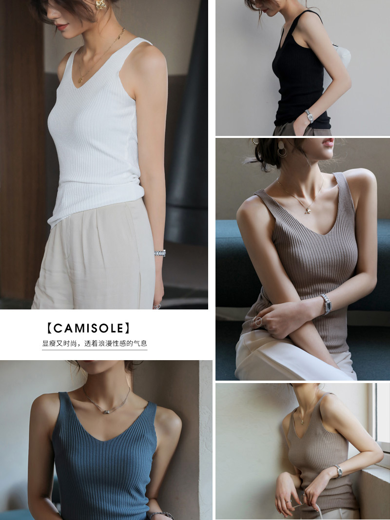 Camisole Women's Knitted V-Neck Outer Wear Loose Design Summer Thin Black Slim Fit Inner Sleeveless Top Camisole Women's Knitted V-Neck Outer Wear Loose Design Summer Thin Black Slim Fit Inner Sleeveless Top