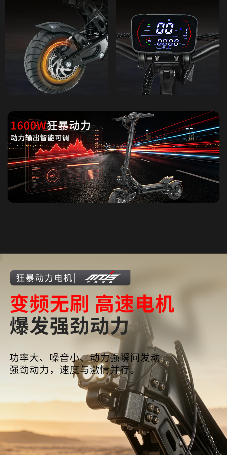 BOYUEDA Foldable Electric Scooter 1600W Off-Road Adult Portable App Smart Electric Scooter