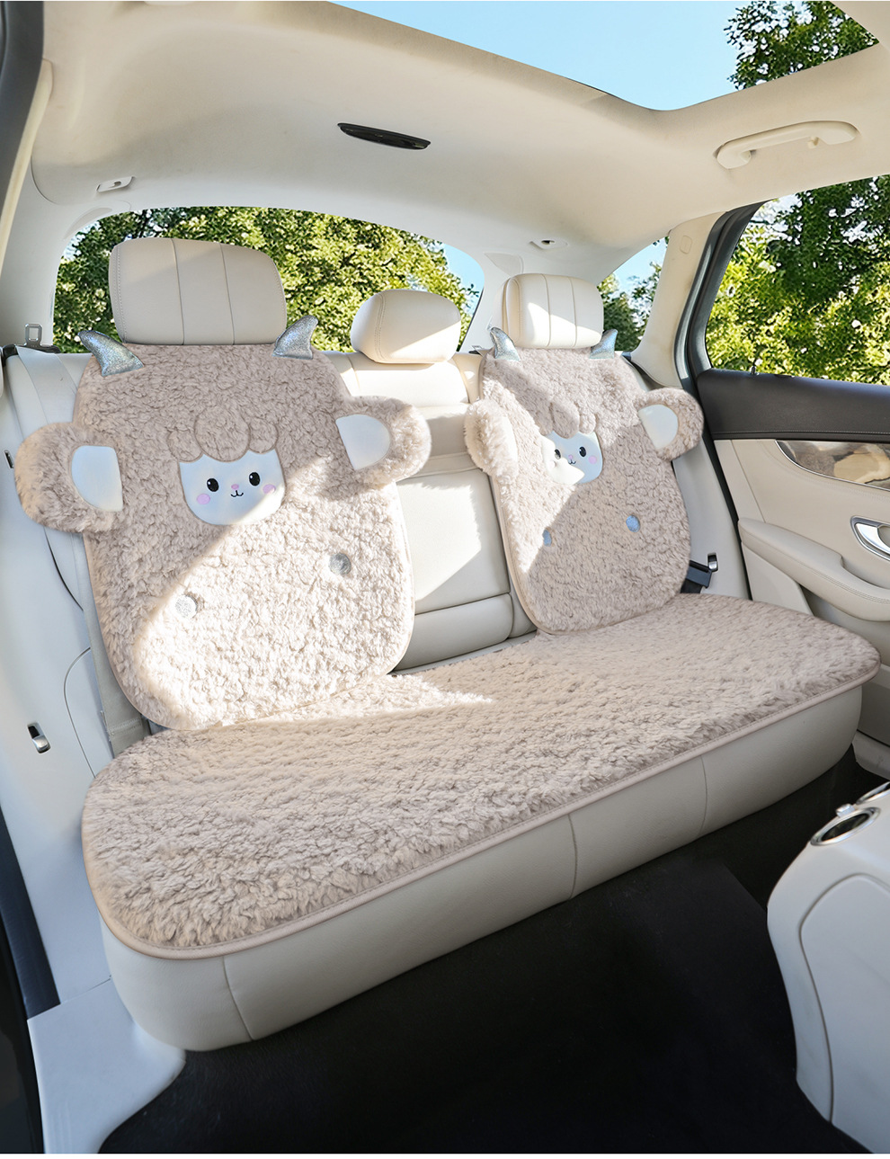 Lamb's Wool Car Seat Cushion Universal Embroidered Three-Piece Set Winter Warm Car Interior Supplies Lamb's Wool Seat Cushion Universal