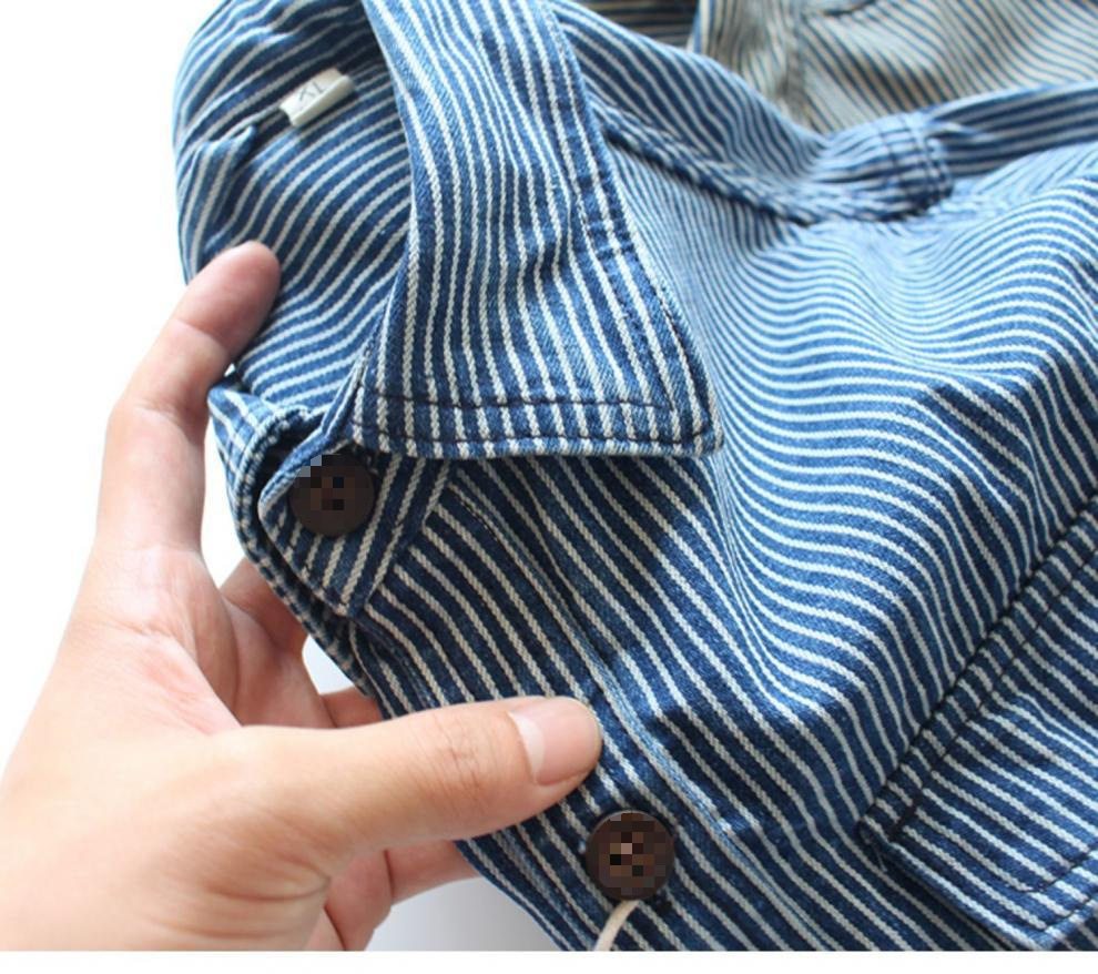Vintage-Jeanshemd für Herren – Schweres, gestreiftes Langarm-Freizeithemd mit zwei Taschen, lockerer Passform, Polyester-Mischgewebe_voghion.com