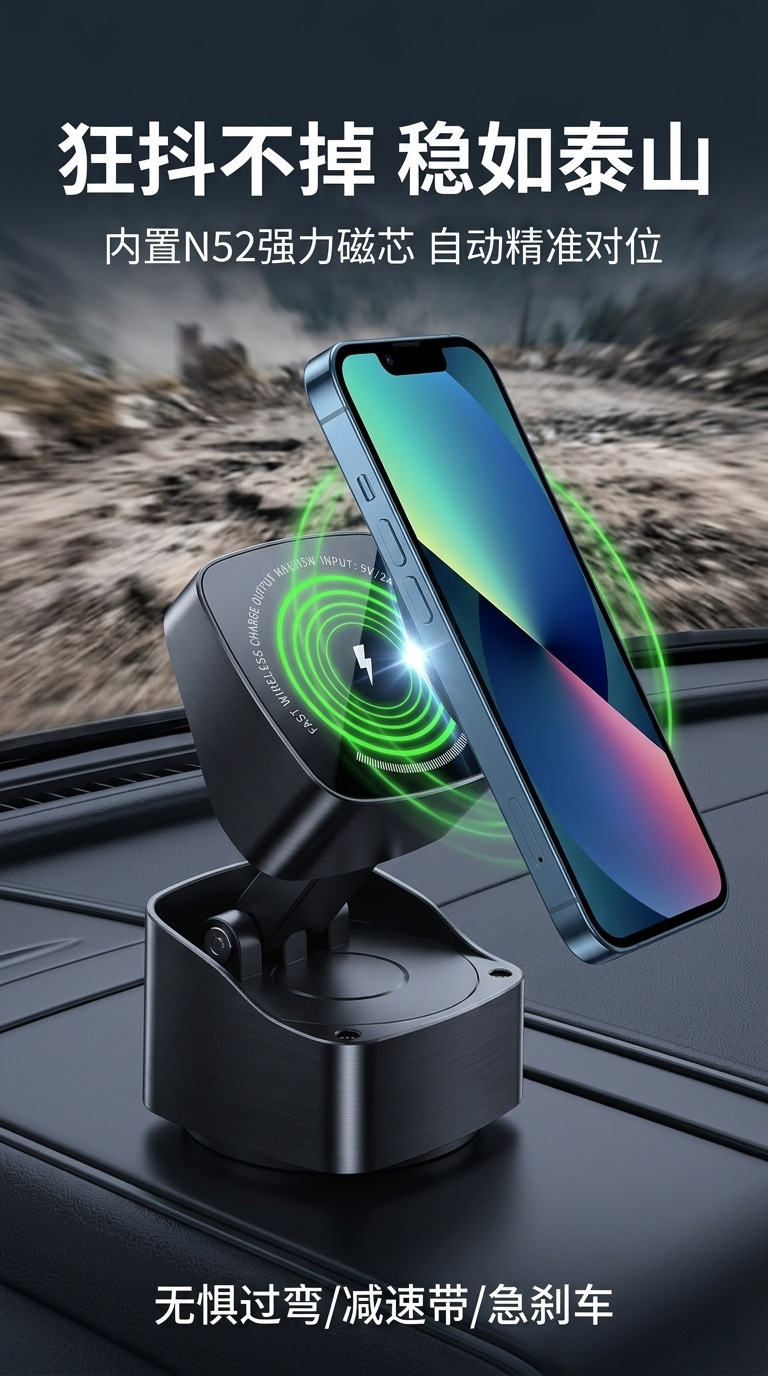 Suction Cup Type Magnetic Car Mount for Vehicle Interior, Magnetic Car Accessories, Magnetic Navigation Support, Car Phone Holder