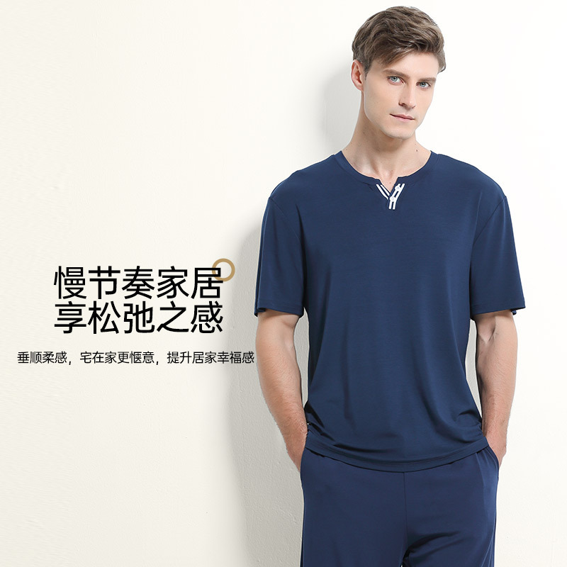 [Pocas cosas buenas] 80 trajes modales de doble cara de ropa de hogar para hombres de primavera y verano se pueden usar en pantalones cortos de manga corta