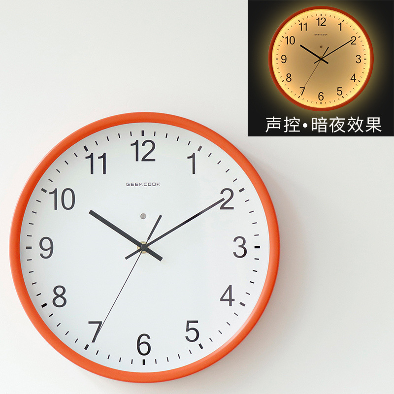 越境新商品知能感応音控led夜光掛け時計: 太陽シンプル創意家庭金属時計灯