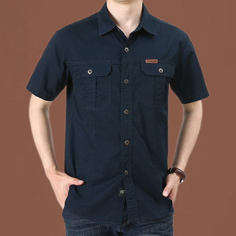 22024 verano nueva camisa casual de manga corta tendencia de gran tamaño de camisa de uniforme militar para hombres