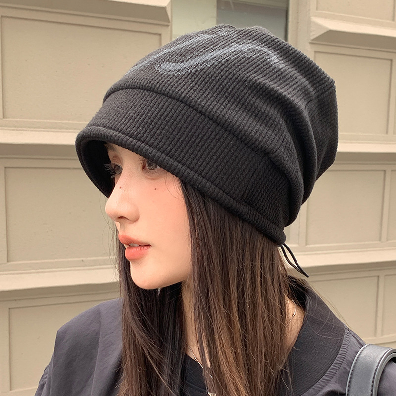 韩版秋季帽子女大头围显脸小包头帽保暖护耳毛线针织帽百搭堆堆帽|undefined