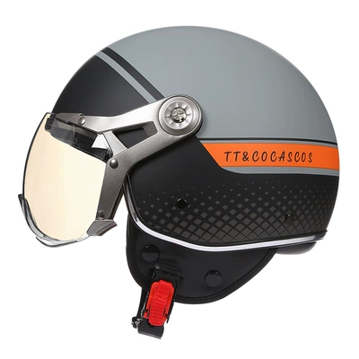 Cross-border in stock battery car helmet half helmet four-season universal men's and women's half-covered motorcycle helmet foreign trade (Motosiklet kaskı (dəbilqə)) - black-gray-and-orange-lines-m