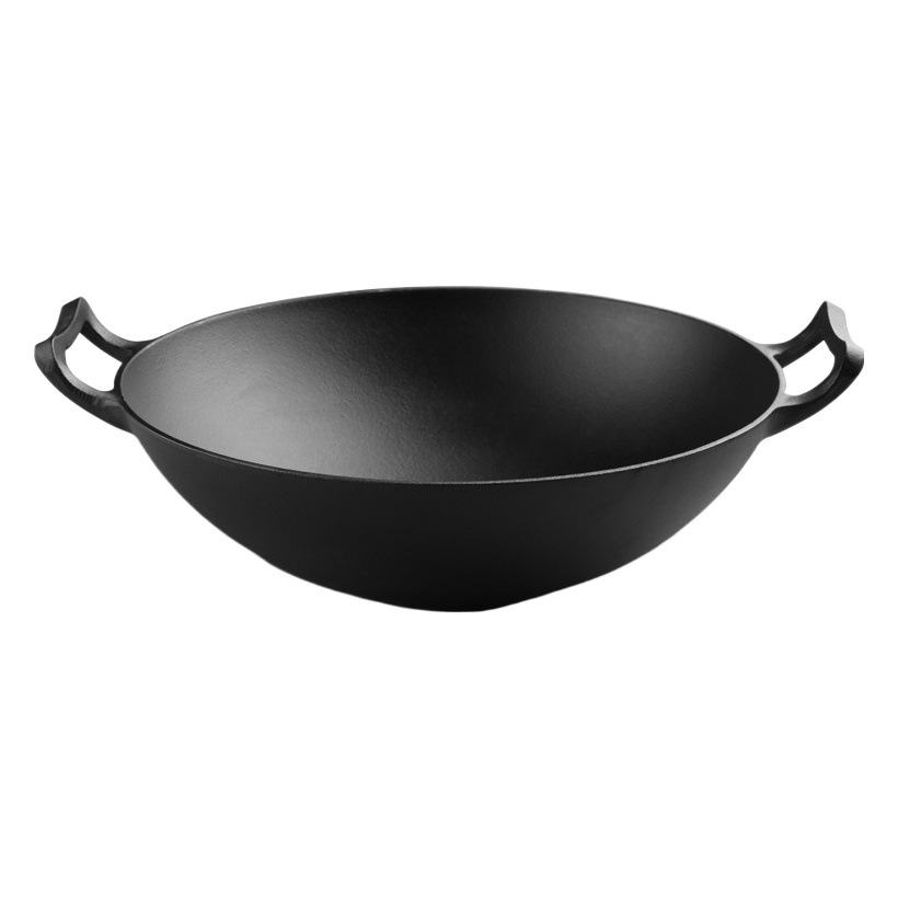 Sartén de hierro fundido tradicional engrosada de doble Oreja a la antigua sartén de hierro de fondo redondo sin recubrimiento para el hogar sartén antiadherente para el gas