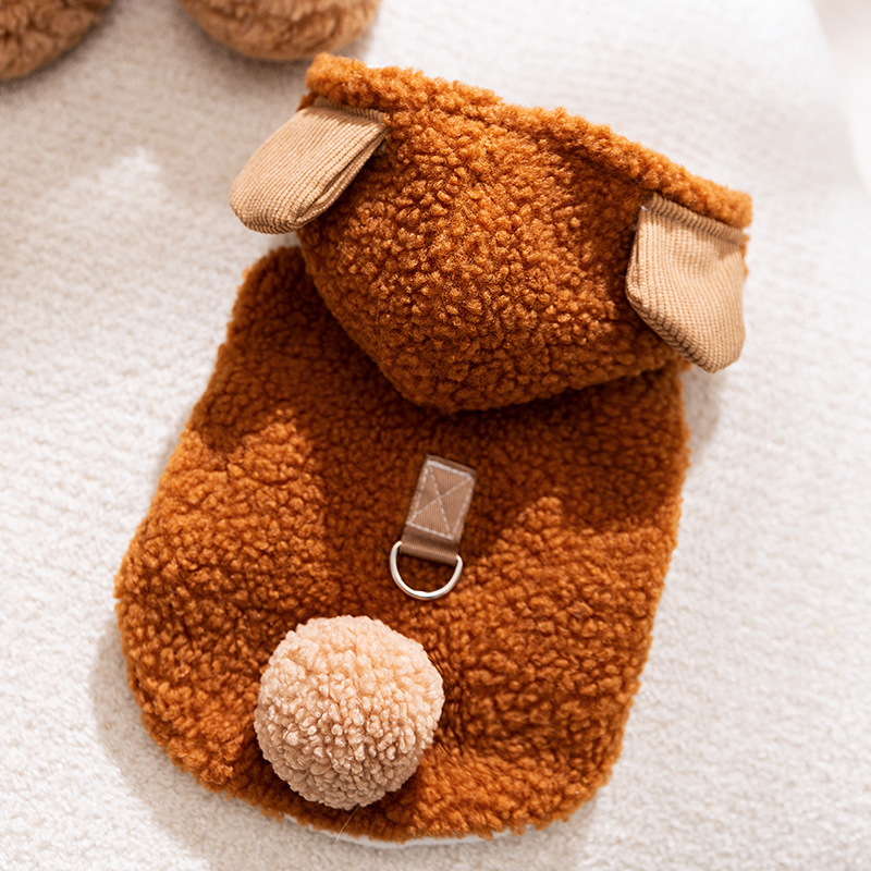 Otoño y invierno estilo coreano gatos lindos animales sin mangas tracción chaqueta de peluche con sombrero perros pequeños bolas de ropa de mascotas