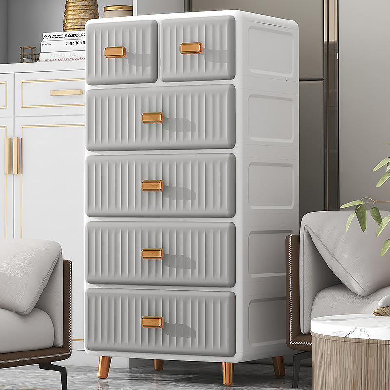 Storage Cabinet with Drawers, Multi-layer Plastic Clothes Organizer and Storage Unit, Household Living Room Snack Cabinet, Bedside Storage Box