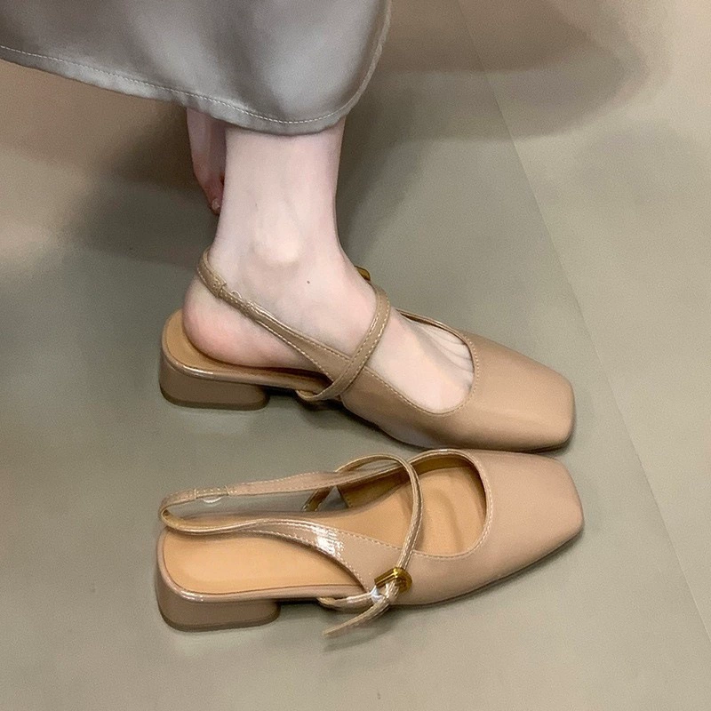 2025 summer new square toe thick heel bag-toe sandals for women with back tripping summer low heel commuting sandals