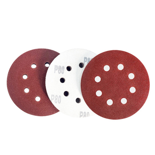 Back velvet sandpaper 5 inches 8 holes red sand aluminum oxide 125 air grinding flocked sandpaper sheet self-adhesive disc sandpaper manufacturer
