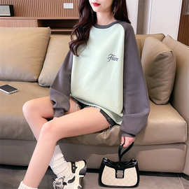 大码女装宽松慵懒风卫衣女春秋季韩版设计感显瘦休闲长袖上衣女潮