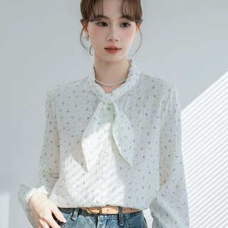实拍 法式复古打结绑带衬衫女秋季宽松通勤气质设计感小衫小上衣