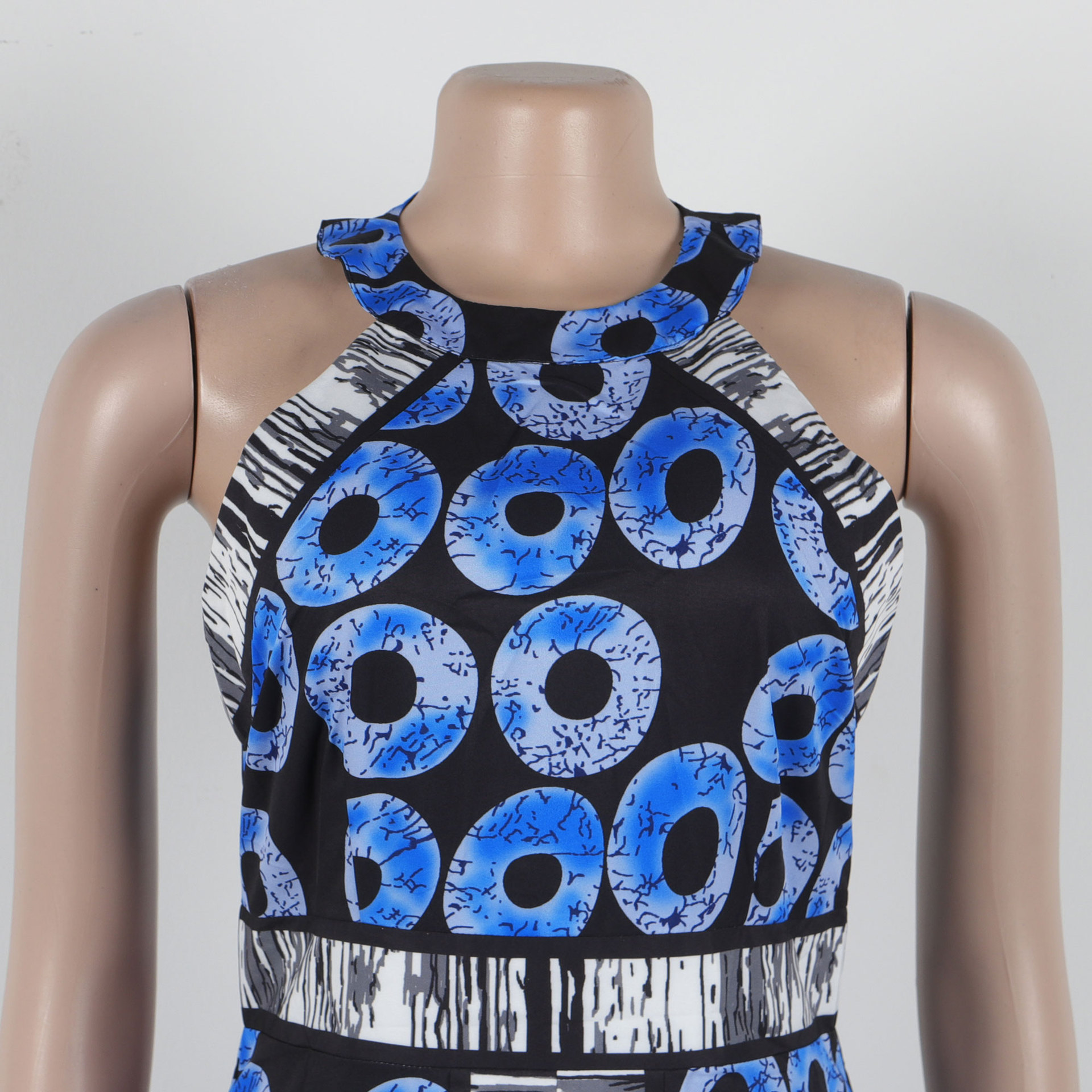 Women's Printed A-line Dress With Fitted Waist And Front Slit_voghion.com