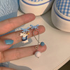 Blue cute earrings with bow, amusing asymmetrical brand rabbit, new collection