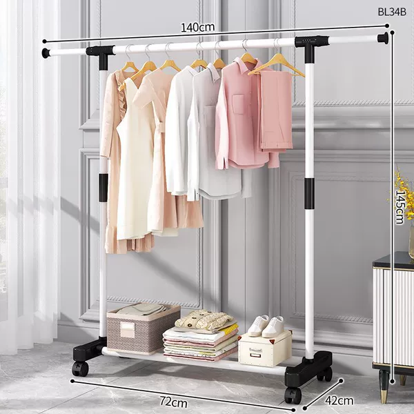 Plastic combination of coat rack single -shot white and extended wheels