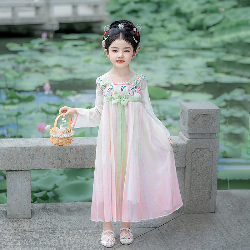 女童春秋新款汉服古装连衣裙儿童裙子中国风仙女服装幼儿园表演服|undefined